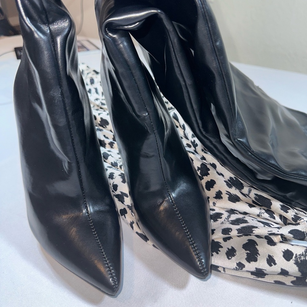 Women''s Black Faux Leather Pointes High Heel Over the Knee Boots